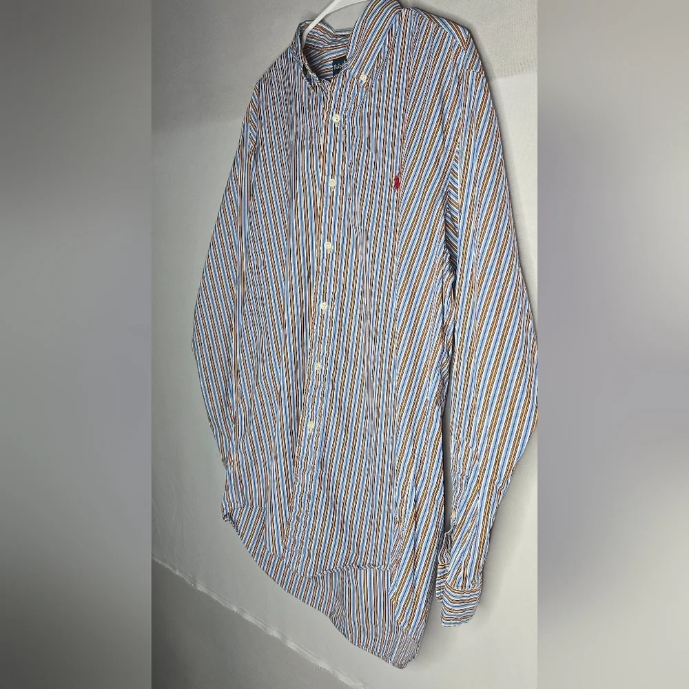 Ralph Lauren Button Down Shirt Powder Blue Stripe Long Sleeve Classic Fit Large